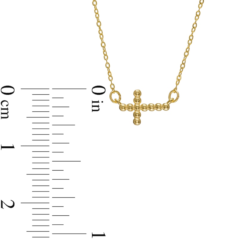 Main Image 3 of Sideways Diamond-Cut Bead Cross Necklace in 10K Gold - 17"