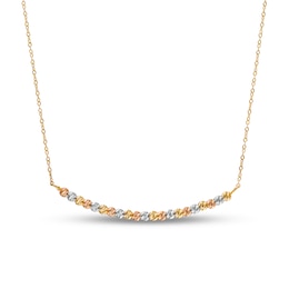 Diamond-Cut Bead Alternating Curved Bar Necklace in 14K Tri-Tone Gold - 17"