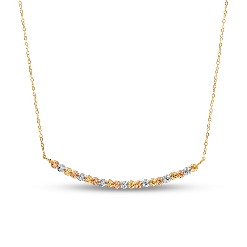 Main Image 1 of Diamond-Cut Bead Alternating Curved Bar Necklace in 14K Tri-Tone Gold - 17"