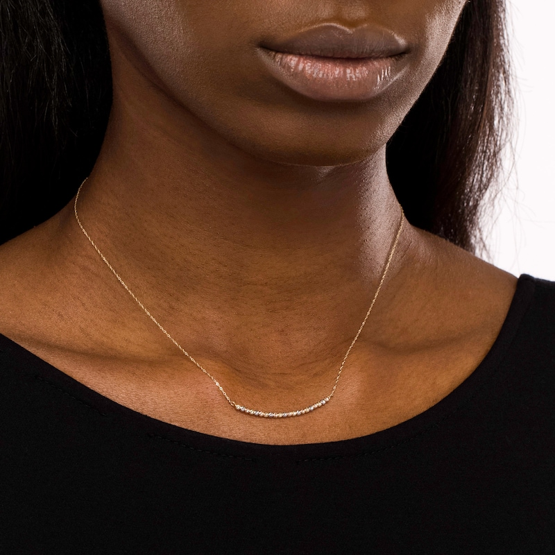 Main Image 2 of Diamond-Cut Bead Alternating Curved Bar Necklace in 14K Tri-Tone Gold - 17"