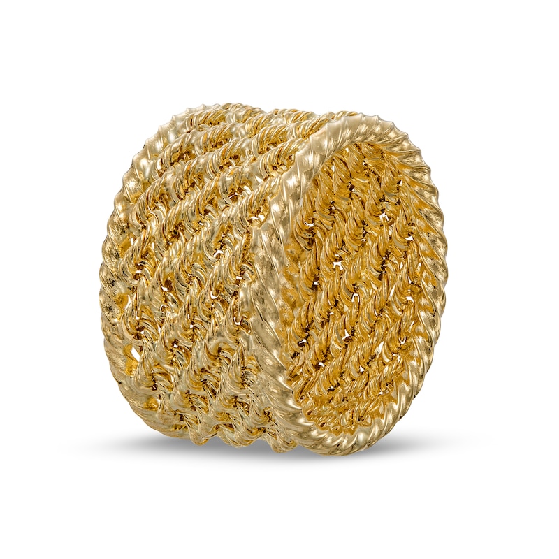 Main Image 3 of Multi-Row Rope Chain with Twist Ribbon Border Ring in 10K Gold - Size 7