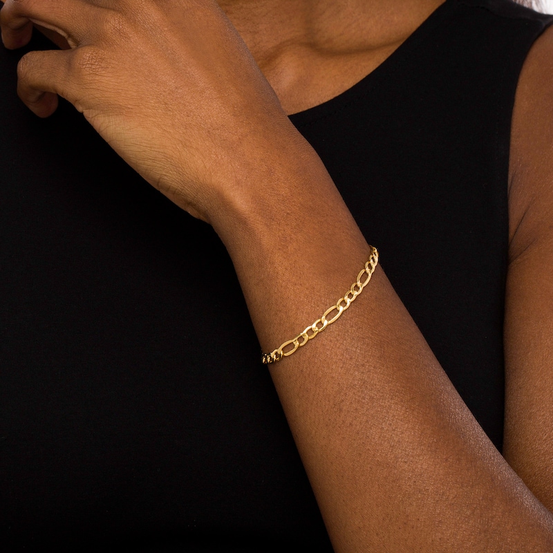 Main Image 2 of Men's 5.8mm Figaro Chain Bracelet in Hollow 14K Gold - 9"