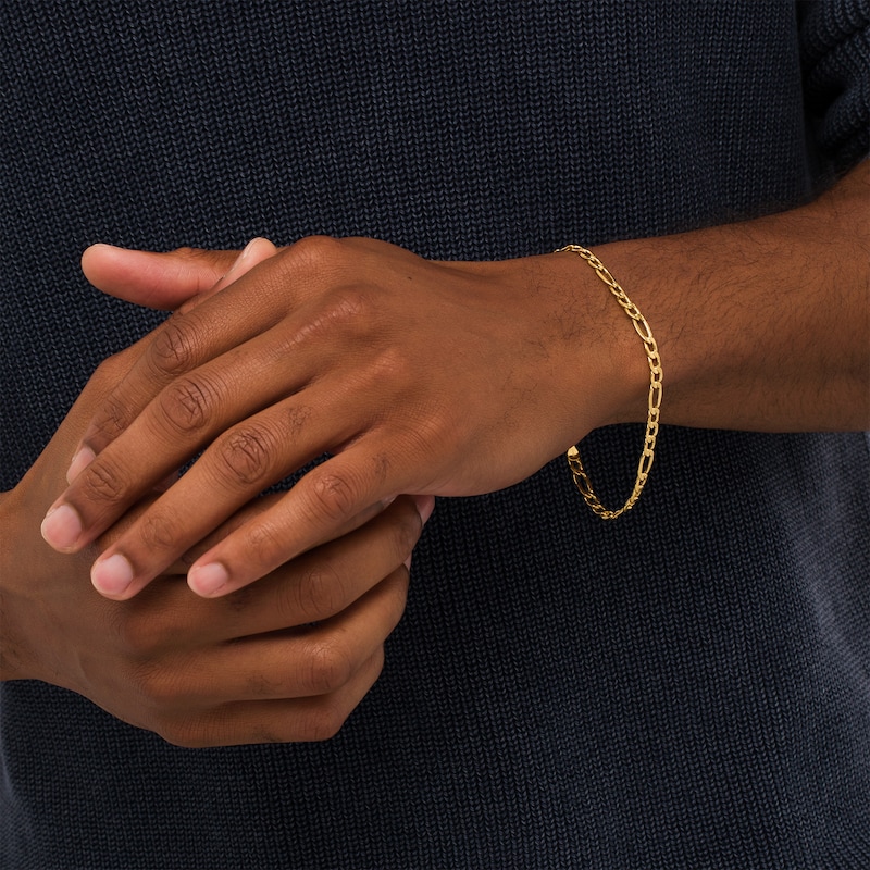 Main Image 3 of Men's 5.8mm Figaro Chain Bracelet in Hollow 14K Gold - 9"