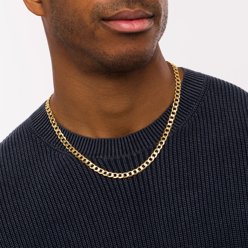 Main Image 3 of Men's 7.0mm Curb Chain Necklace in Hollow 14K Gold - 22"