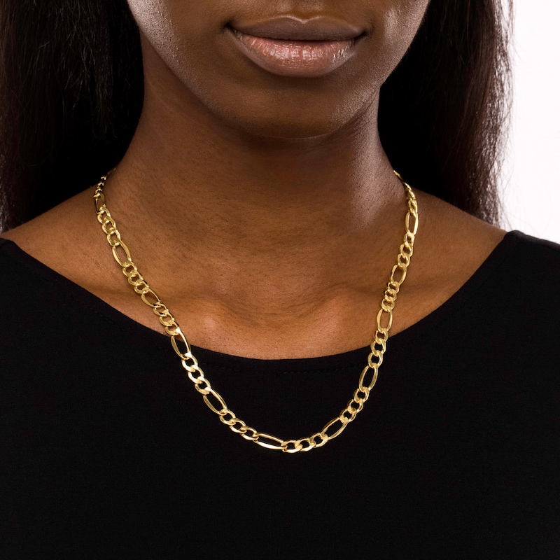 Main Image 2 of Men's 7.2mm Figaro Chain Necklace in Hollow 14K Gold - 22"