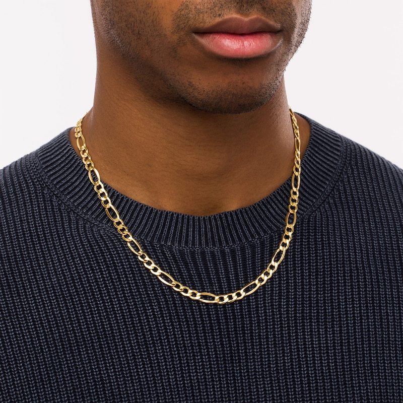Main Image 3 of Men's 7.2mm Figaro Chain Necklace in Hollow 14K Gold - 22"