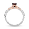 Thumbnail Image 2 of Enchanted Disney Snow White 5.0mm Garnet and 0.18 CT. T.W. Diamond Bow Promise Ring in Sterling Silver and 10K Rose Gold