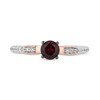 Enchanted Disney Snow White 5.0mm Garnet and 0.18 CT. T.W. Diamond Bow Promise Ring in Sterling Silver and 10K Rose Gold