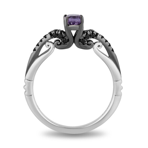 Enchanted Disney Villains Ursula Amethyst and 0.23 CT. T.W. Black Diamond Promise Ring in Sterling Silver