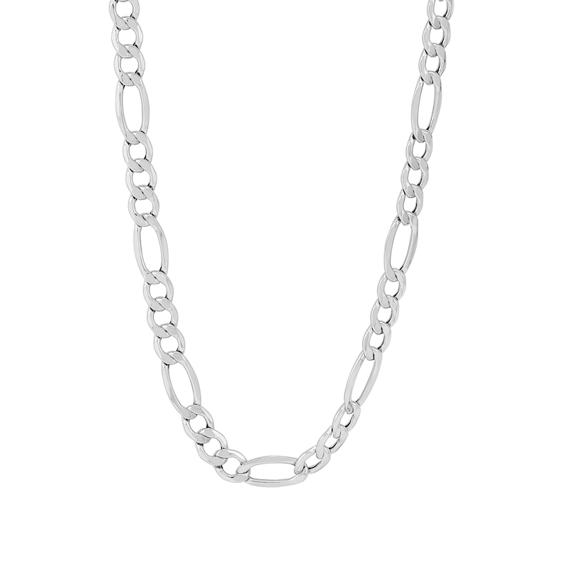 Main Image 1 of Men's 7.2mm Figaro Chain Necklace in Hollow 14K White Gold - 22"