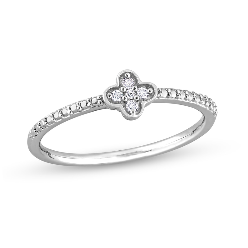 Main Image 1 of 0.045 CT. T.W. Diamond Clover Promise Ring in Sterling Silver