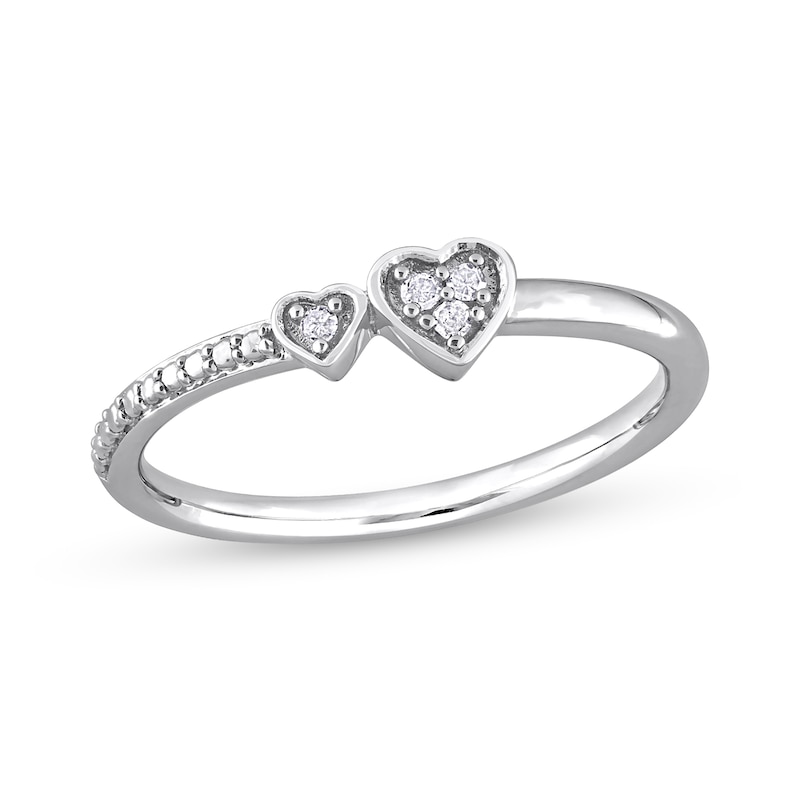 0.04 CT. T.W. Diamond Double Heart Promise Ring in Sterling Silver
