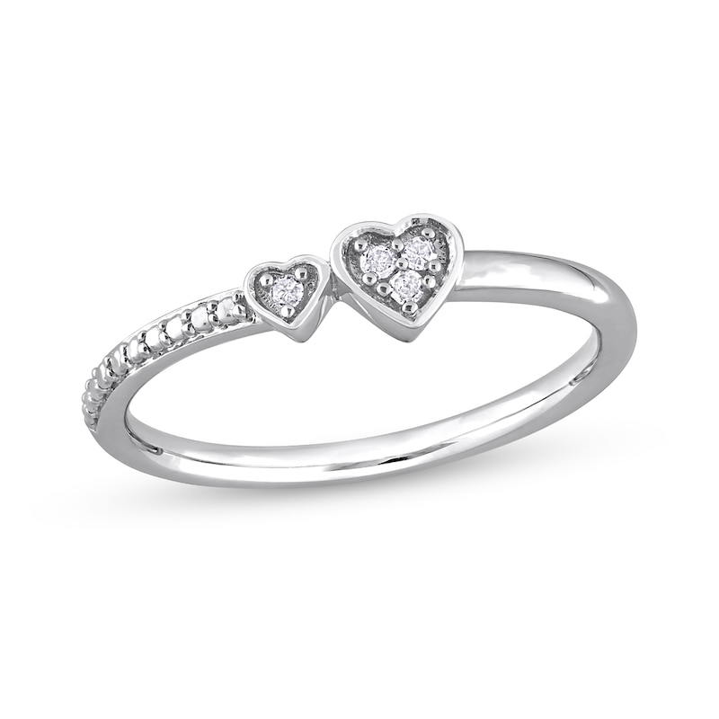 0.04 CT. T.W. Diamond Double Heart Promise Ring in Sterling Silver|Peoples Jewellers