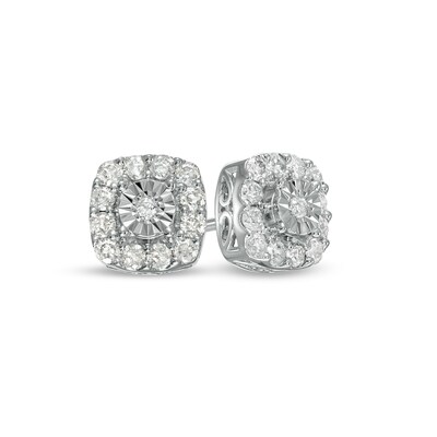 0.52 CT. T.W. Diamond Cushion-Shaped Frame Stud Earrings in Sterling Silver