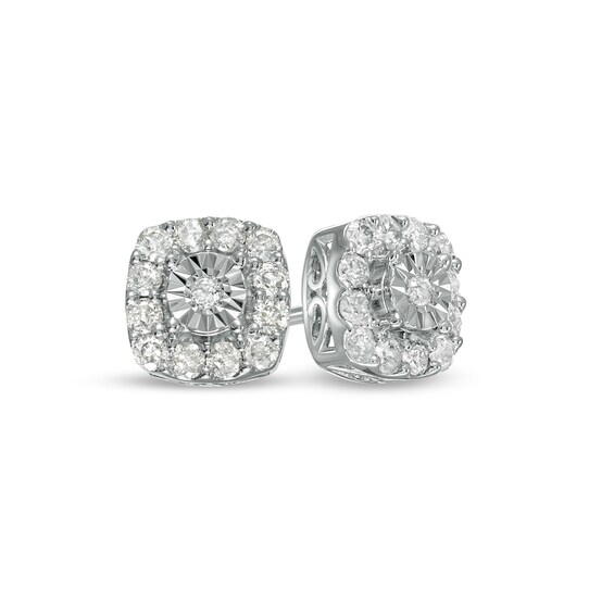 0.52 CT. T.W. Diamond Cushion-Shaped Frame Stud Earrings in Sterling Silver
