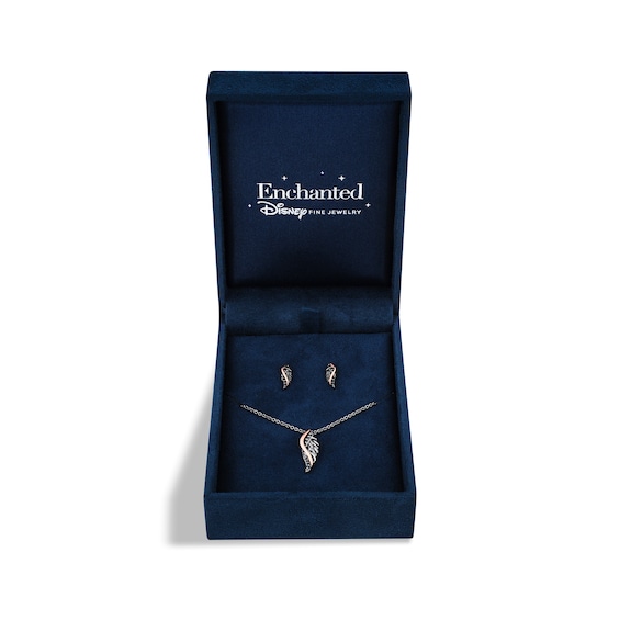 Enchanted Disney Villains Maleficent Diamond Wing Pendant and Earrings Set in Sterling Silver and 10K Rose Gold