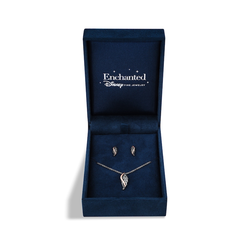 Enchanted Disney Villains Maleficent Diamond Wing Pendant and Earrings Set in Sterling Silver and 10K Rose Gold