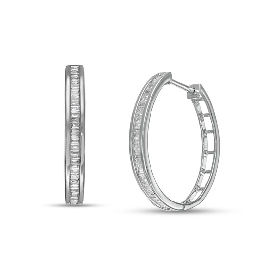 0.50 CT. T.W. Baguette Diamond Hoop Earrings in Sterling Silver