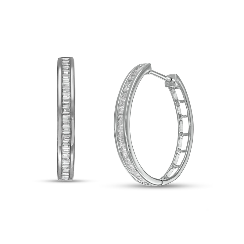 0.50 CT. T.W. Baguette Diamond Hoop Earrings in Sterling Silver|Peoples Jewellers