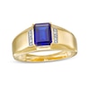 Thumbnail Image 0 of Men's Emerald-Cut Blue Lab-Created Sapphire and Diamond Accent Collar Bevelled Edge Ring in 10K Gold