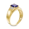 Thumbnail Image 2 of Men's Emerald-Cut Blue Lab-Created Sapphire and Diamond Accent Collar Bevelled Edge Ring in 10K Gold