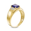 Thumbnail Image 3 of Men's Emerald-Cut Blue Lab-Created Sapphire and Diamond Accent Collar Bevelled Edge Ring in 10K Gold