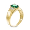 Thumbnail Image 2 of Men's Emerald-Cut Lab-Created Emerald and Diamond Accent Collar Bevelled Edge Ring in 10K Gold