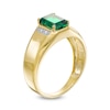 Thumbnail Image 3 of Men's Emerald-Cut Lab-Created Emerald and Diamond Accent Collar Bevelled Edge Ring in 10K Gold