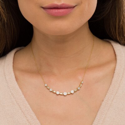 1.00 CT. T.W. Diamond Alternating Necklace in 10K Gold