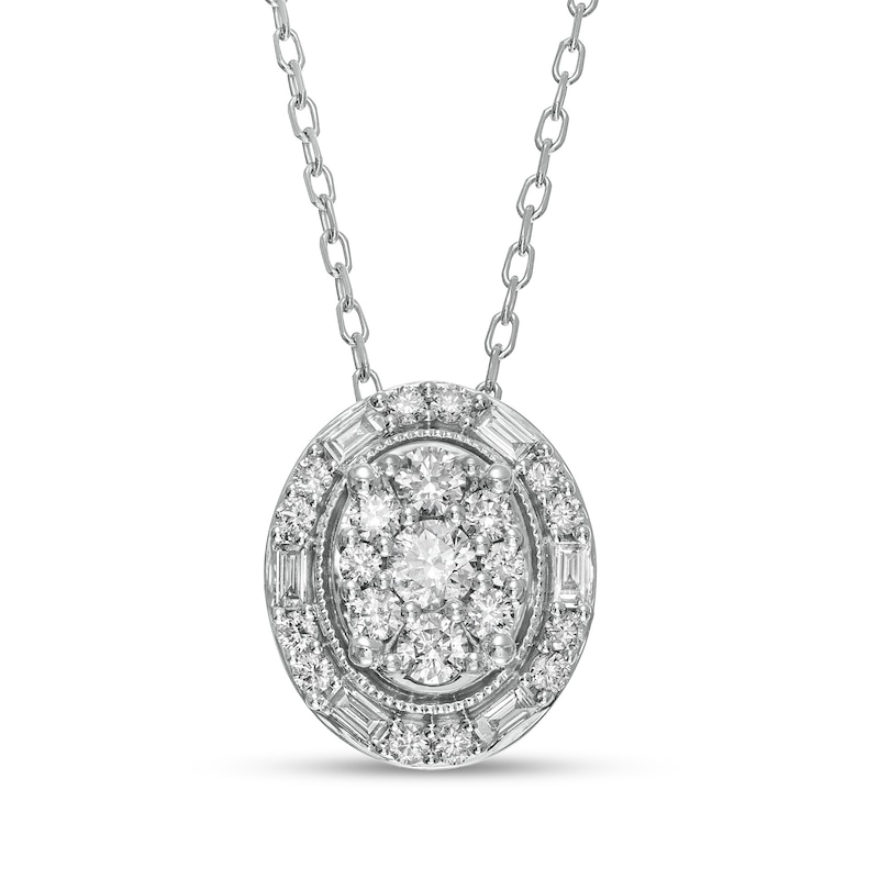 0.50 CT. T.W. Composite Oval Diamond Frame Vintage-Style Pendant in 10K White Gold