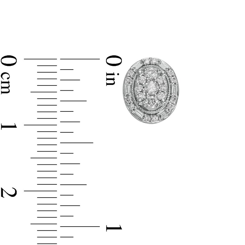 Main Image 3 of 0.50 CT. T.W. Composite Oval Diamond Frame Vintage-Style Stud Earrings in 10K White Gold
