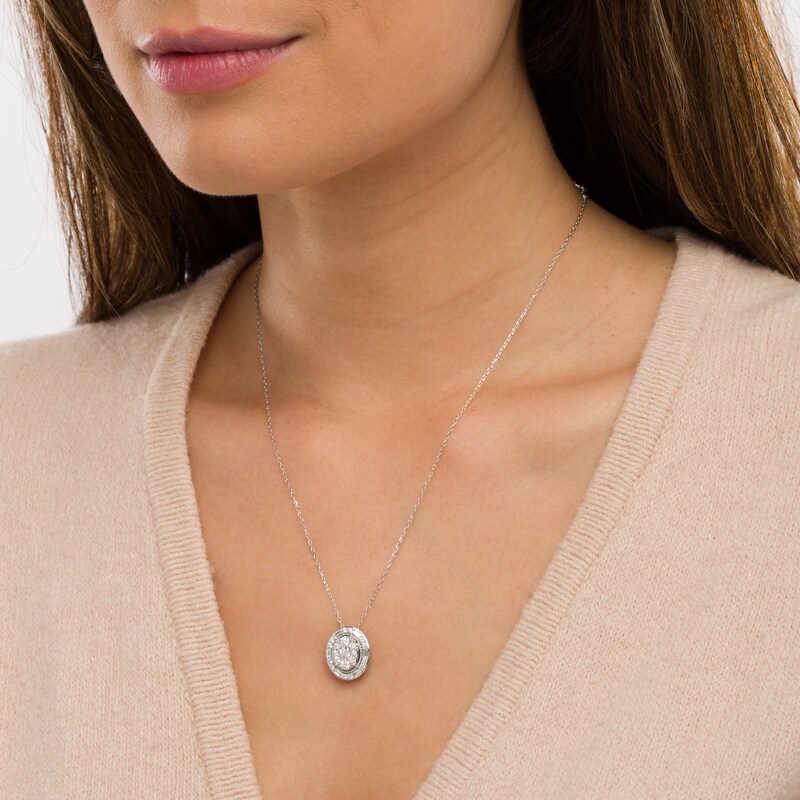 Main Image 2 of 1.00 CT. T.W. Composite Oval Diamond Frame Vintage-Style Pendant in 10K White Gold