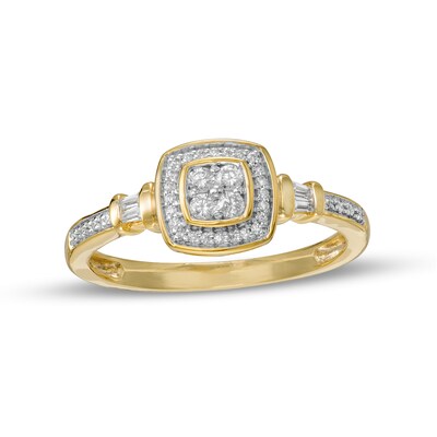 0.16 CT. T.W. Composite Cushion-Shaped Diamond Frame Promise Ring in 10K Gold