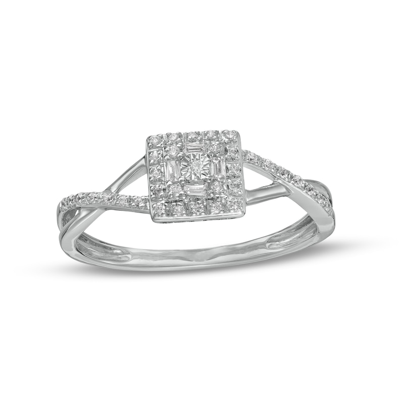 0.10 CT. T.W. Composite Cushion-Shaped Diamond Twist Shank Promise Ring in 10K White Gold