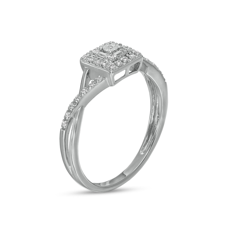 0.10 CT. T.W. Composite Cushion-Shaped Diamond Twist Shank Promise Ring in 10K White Gold