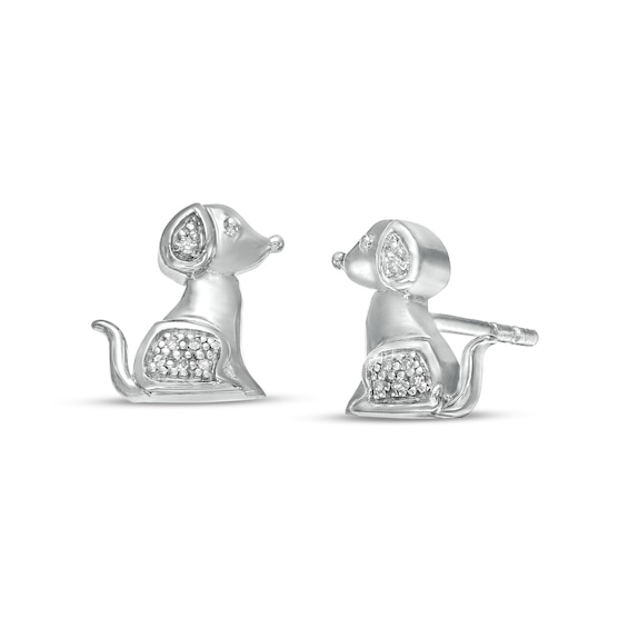 Diamond Accent Dog Stud Earrings in Sterling Silver