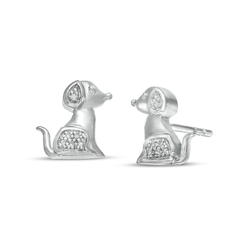 Diamond Accent Dog Stud Earrings in Sterling Silver