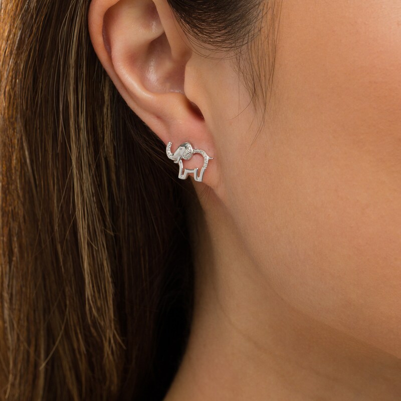 Main Image 2 of Diamond Accent Elephant Stud Earrings in Sterling Silver