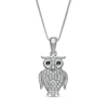 Thumbnail Image 1 of Black Enhanced and White Diamond Accent Owl Pendant in Sterling Silver