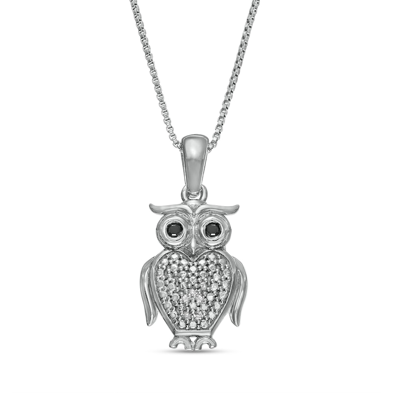 Black Enhanced and White Diamond Accent Owl Pendant in Sterling Silver|Peoples Jewellers