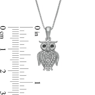 Black Enhanced and White Diamond Accent Owl Pendant in Sterling Silver