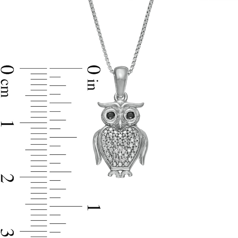 Main Image 3 of Black Enhanced and White Diamond Accent Owl Pendant in Sterling Silver