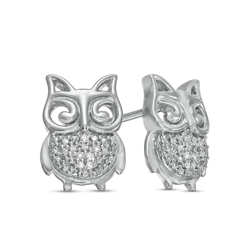 Diamond Accent Owl Stud Earrings in Sterling Silver|Peoples Jewellers