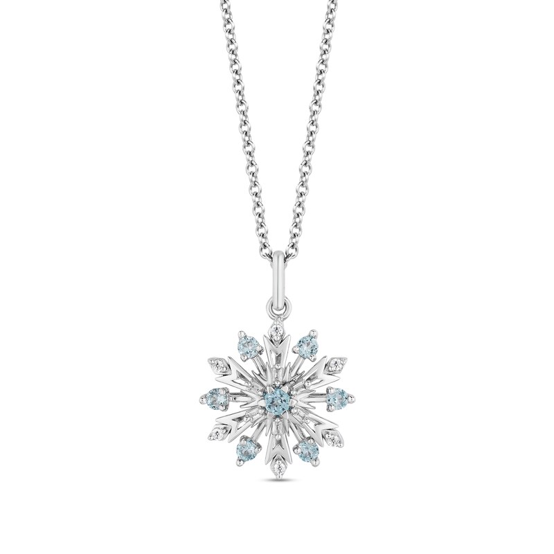 Enchanted Disney Elsa Swiss Blue Topaz and 0.147 CT. T.W. Diamond Snowflake Pendant and Earrings Set in Sterling Silver|Peoples Jewellers