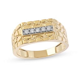 Men's Diamond Accent Five Stone Rectangle Nugget Wedding Band in 10K Gold