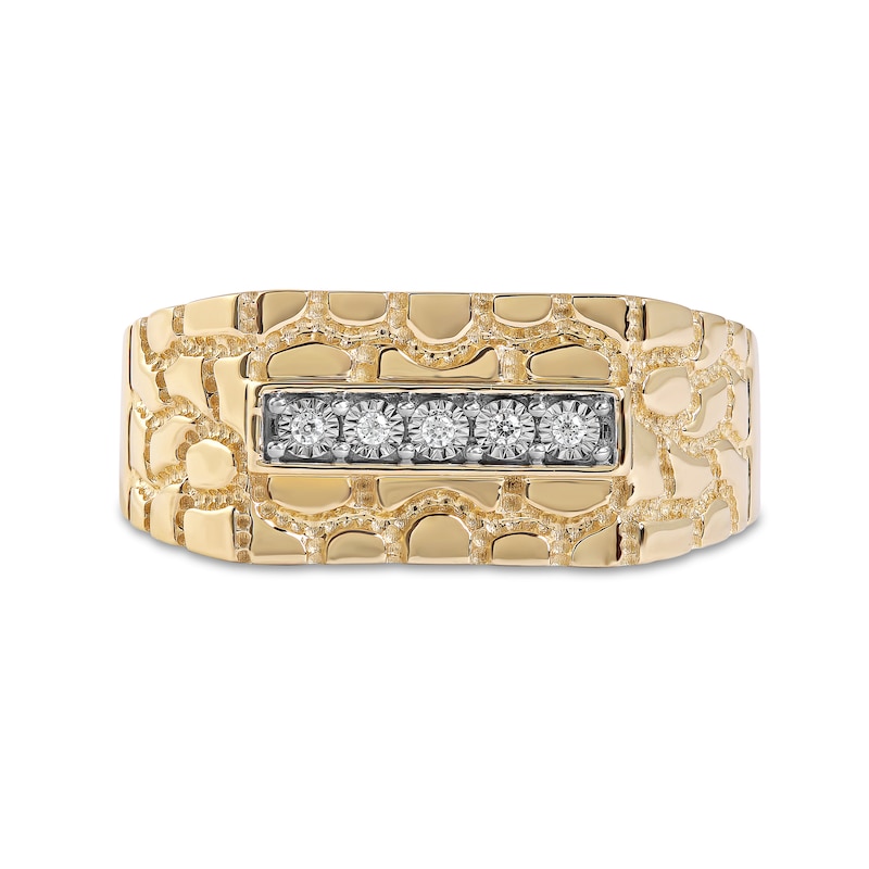 Men's Diamond Accent Five Stone Rectangle Nugget Wedding Band in 10K Gold