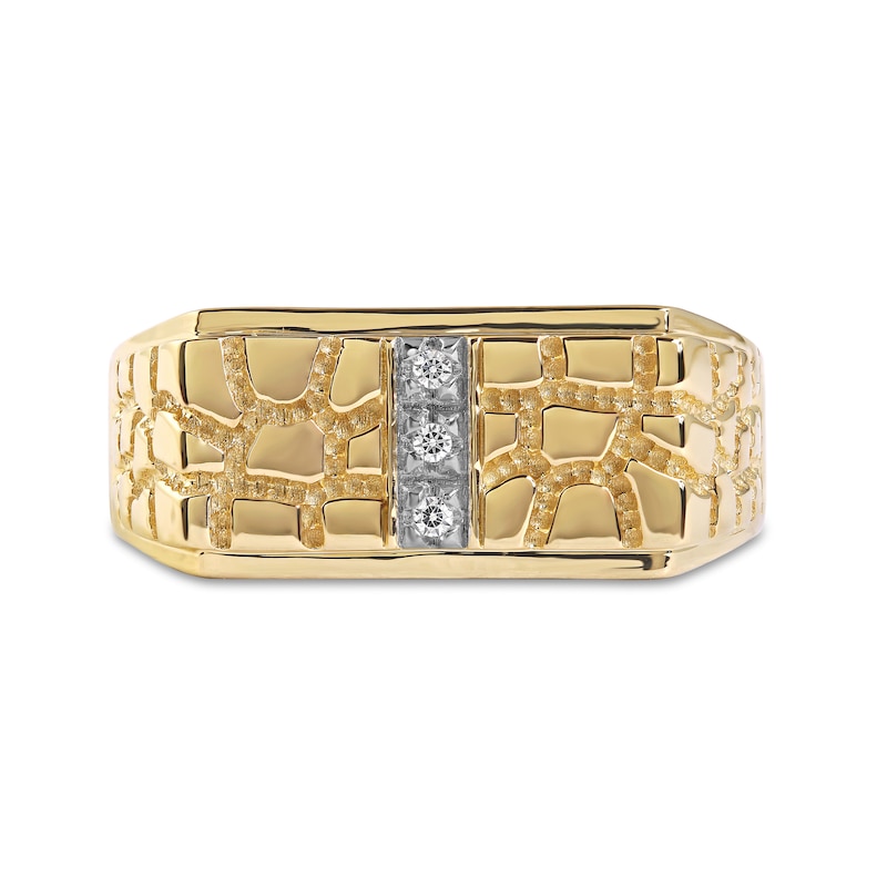 Men's Diamond Accent Three Stone Rectangle Nugget Wedding Band in 10K Gold