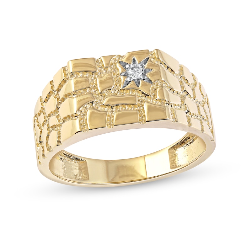 Men's 0.05 CT. T.W. Diamond Solitaire Star Nugget Wedding Band in 10K Gold|Peoples Jewellers