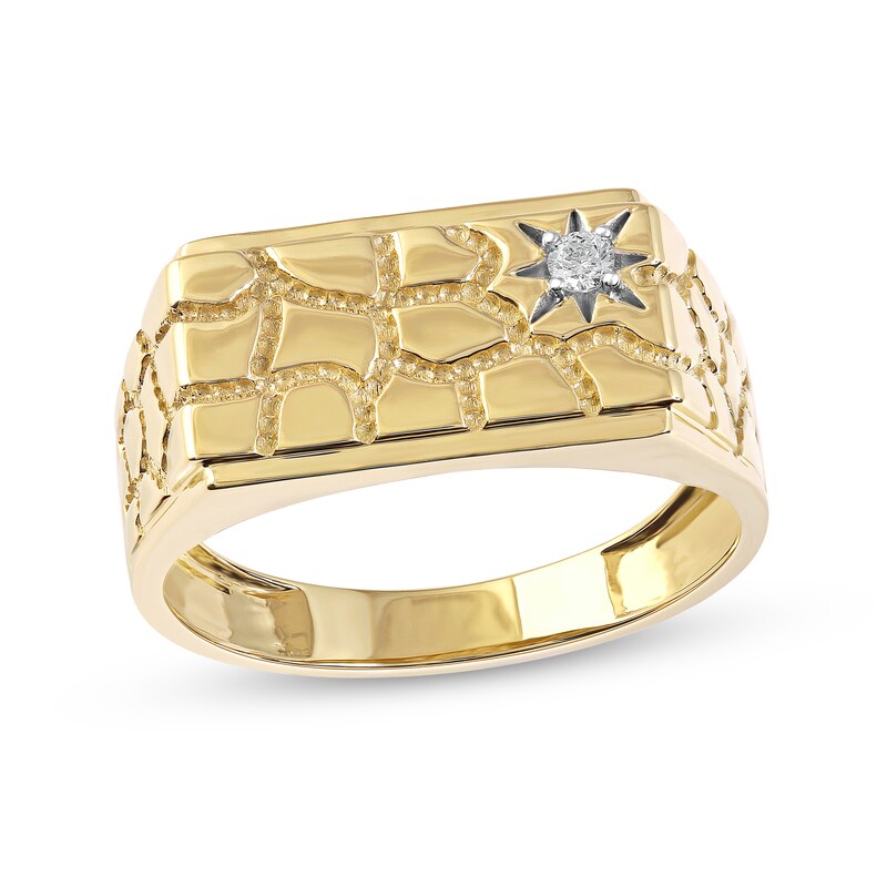 Main Image 1 of Men's 0.05 CT. T.W. Diamond Solitaire Star Nugget Wedding Band in 10K Gold