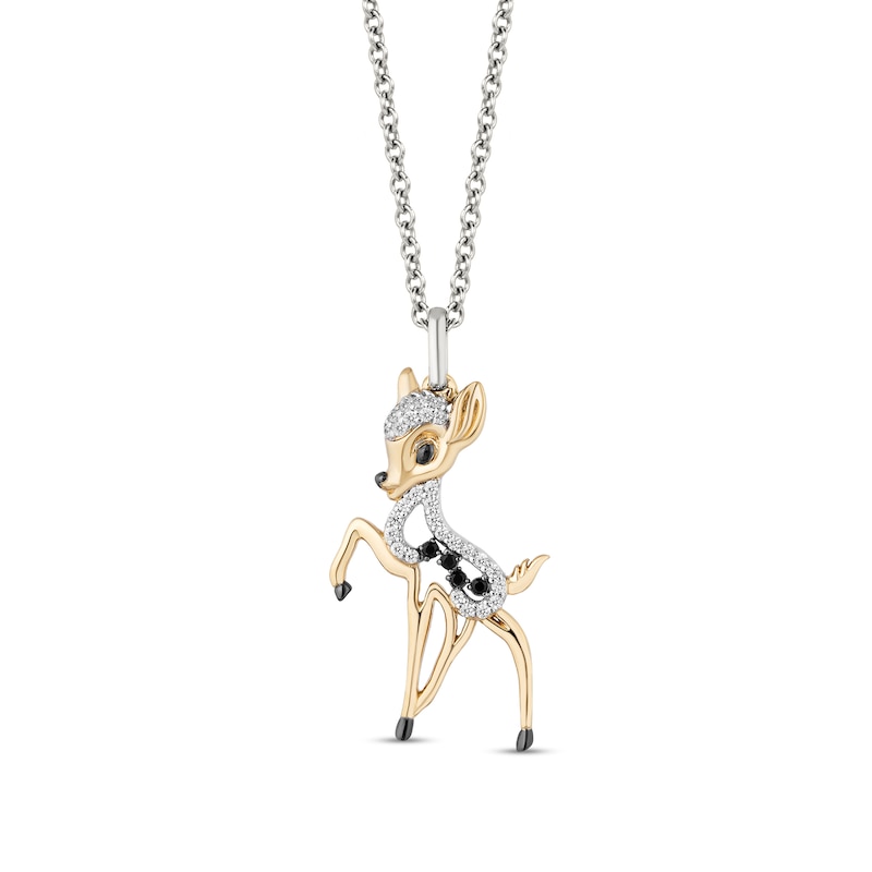 Disney Treasures Bambi 0.115 CT. T.W. Black and White Diamond Pendant in Sterling Silver and 10K Gold - 19"